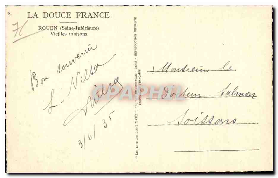 CPA Rouen Vieilles maisons  — Rückseite