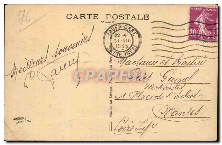 Rouen - Quai de Paris et Cote Sainte Catherine - CPA  — Rückseite