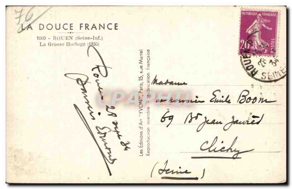 Rouen - La Grosse Horloge - La Douce France - CPA  — Rückseite