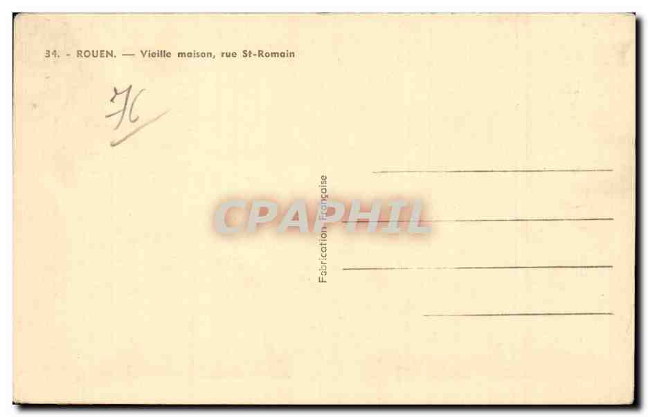 Rouen - Rue Saint Romain - Vieille Maison - CPA  — Verso
