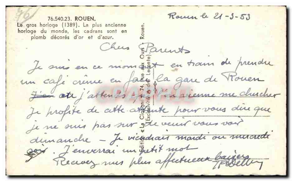 Rouen - Le Gros Horloge - CPA  — Rückseite