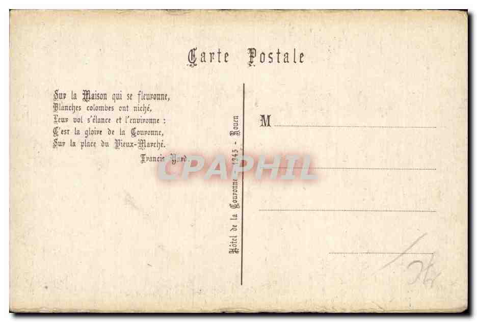 Rouen - Vieille Maison - Dessin a la Plume - CPA  — Verso