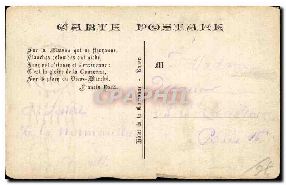 Rouen - La Vieille Maison - Dessin a la Plume - CPA  — Verso