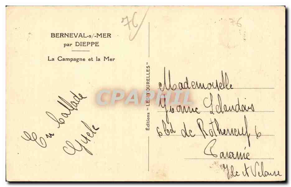 Berneval sur Mer - par Dieppe - La Campagne et la Mer - CPA  — Rückseite