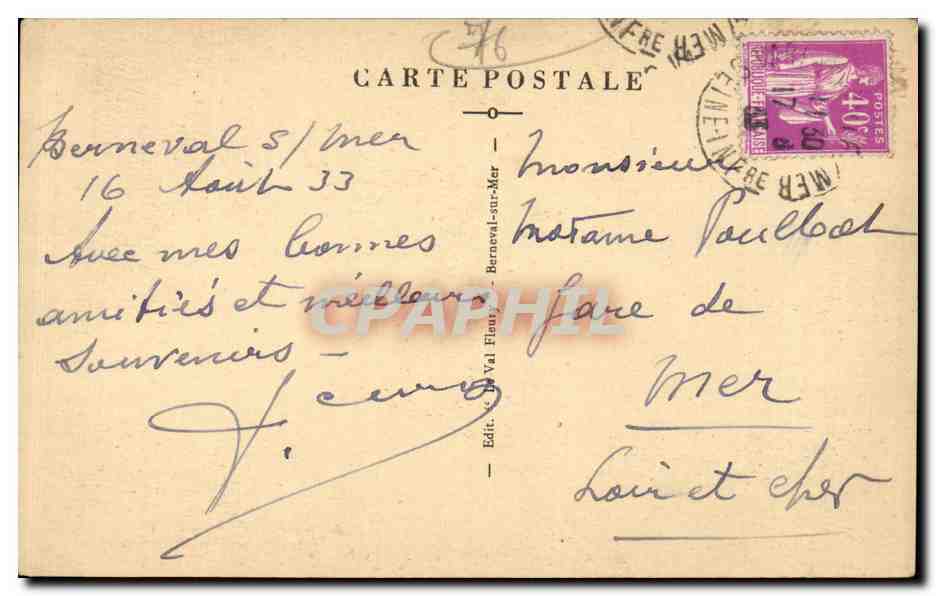Berneval sur Mer - La Mer et les Falaises - CPA  — Rückseite