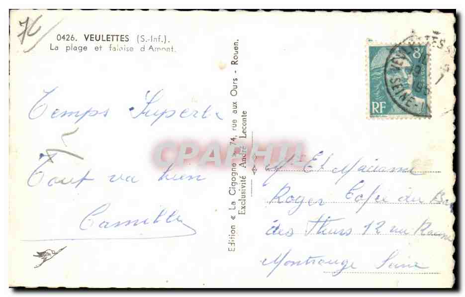 Veulettes - La Plage et Falaise d Amont - CPA  — Rückseite