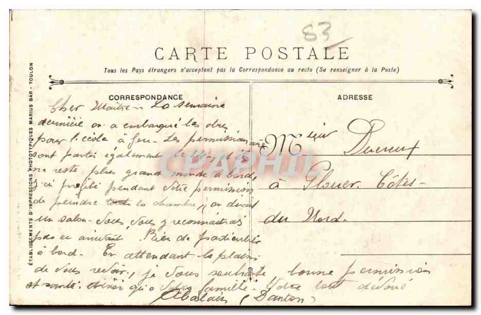 CPA Toulon Avenue Vauban  — Verso