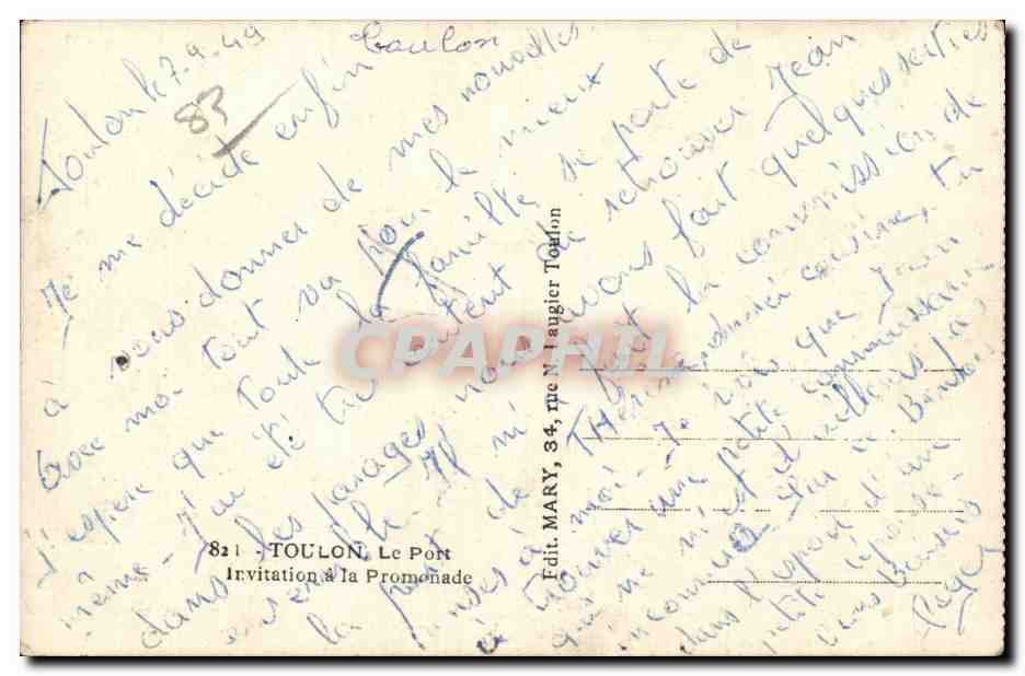 Toulon - Le Port — Invitation à la Promenade — Édit. MARY, 34, rue N. Taugier Toulon — Rückseite