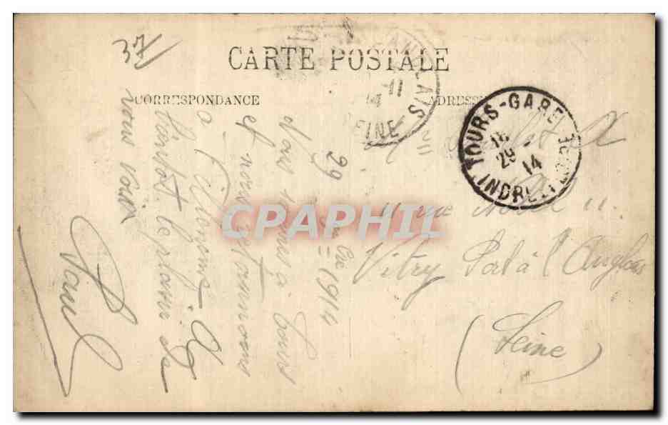Tours - Bibliotheque Library - Ancien Hotel de Ville - CPA  — Rückseite