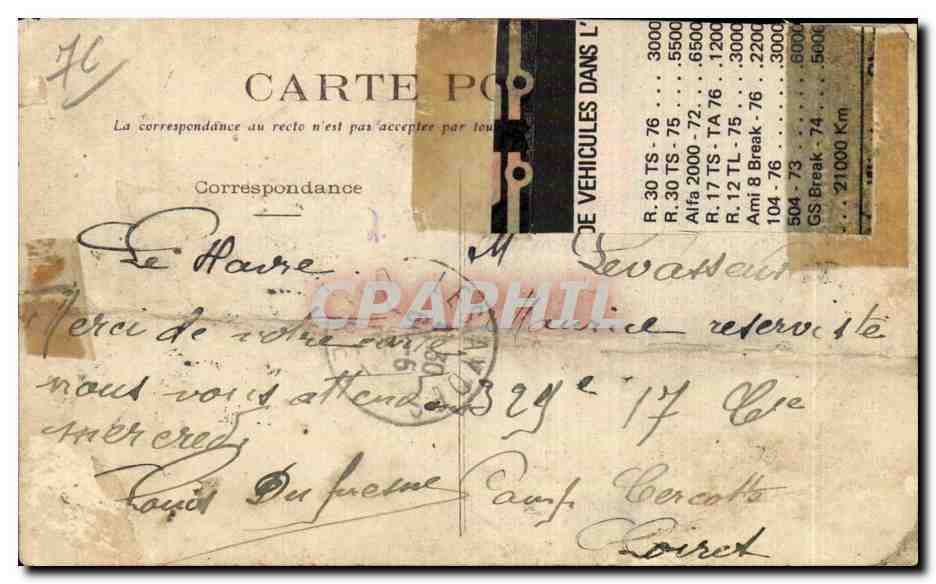 Le Havre - Cafe de la Grande Poste - Boulevard de Strasbourg - CPA  — Verso