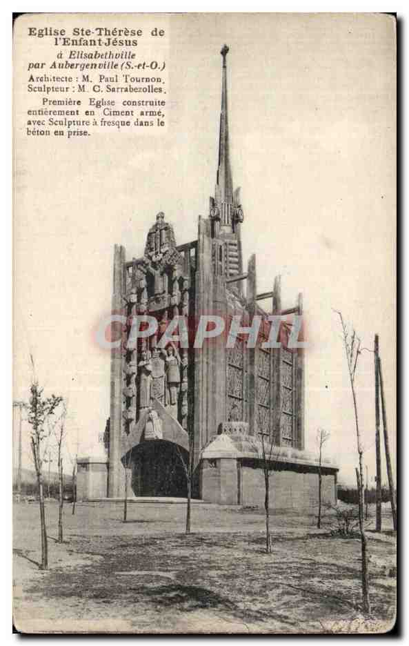 Église Sainte-Thérèse de l'Enfant-Jésus à Aubergenville (S.-et-O.) — Architecture et sculpture en béton armé — Phototypie A. Benoît, Neuilly-Paris