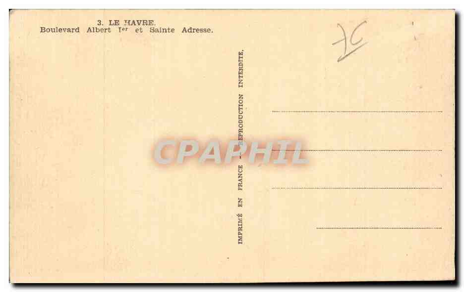 Le Havre - Boulevard Albert I et Sainte Adresse - CPA  — Verso