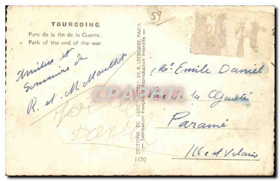 Tourcoing - Parc de la Fin de la Guerre - CPA  — Rückseite