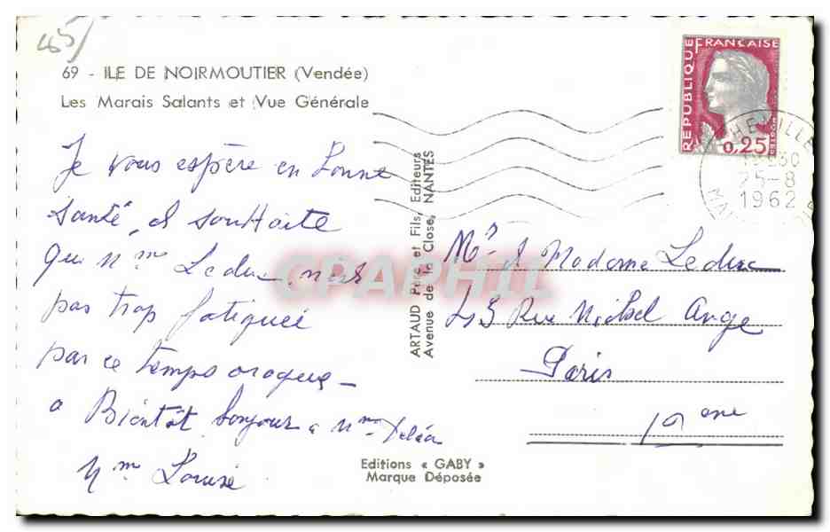 Ile de Noirmoutier — Les Marais Salants et Vue Générale — Editions Gaby — Verso