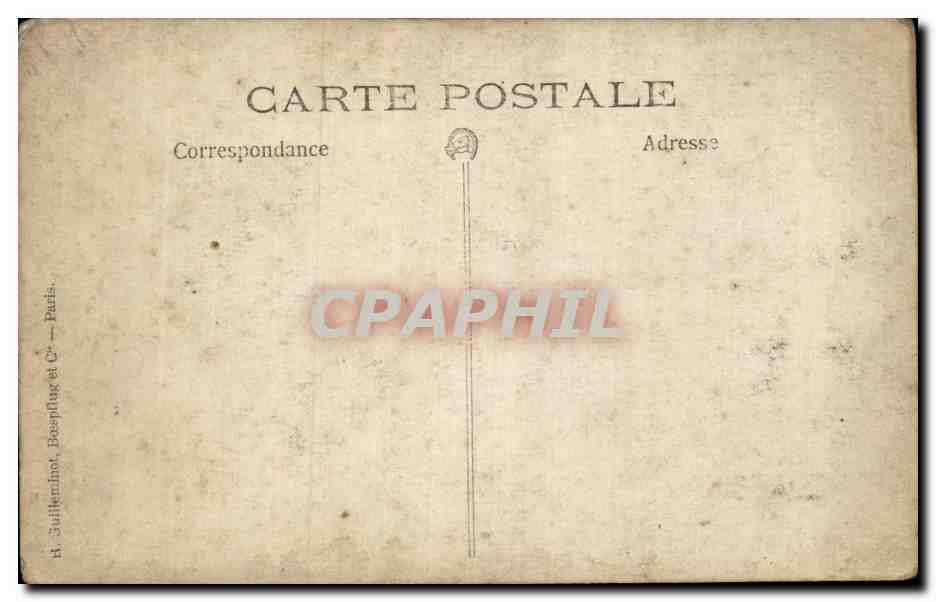 Cinq soldats en uniforme — buvant — éditeur B. Sullerminot, Bospflug et Cie, Paris — Verso