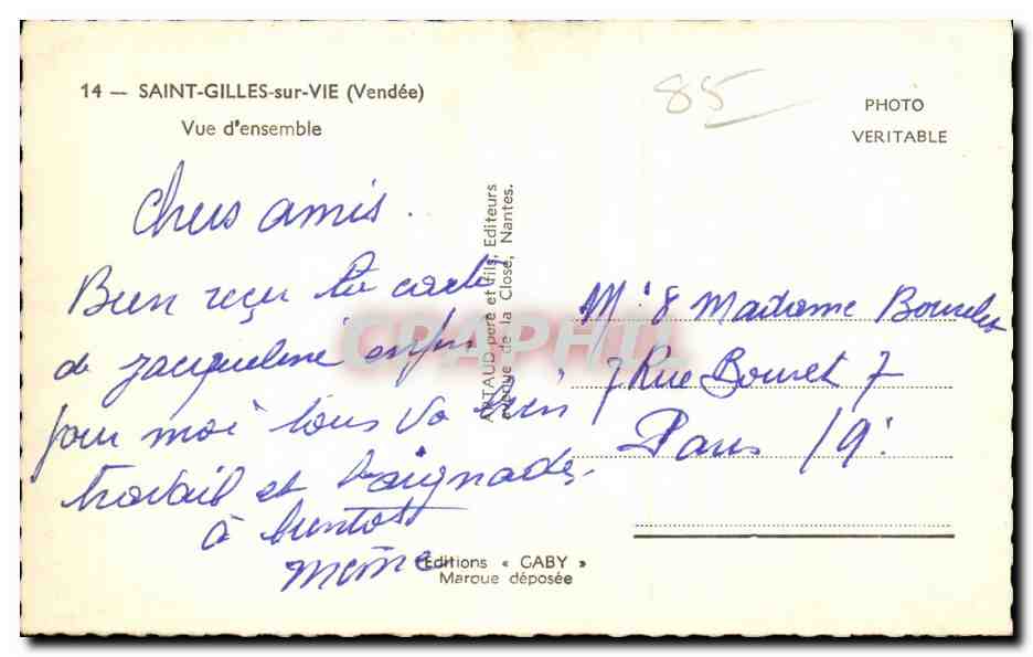 Saint Gilles sur Vie - Vue d Ensemble - CPA  — Verso