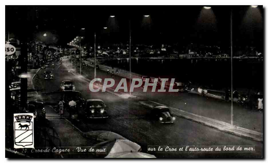 Cros de Cagnes - La Nuit - Autoroute du bord du mer - CPA 