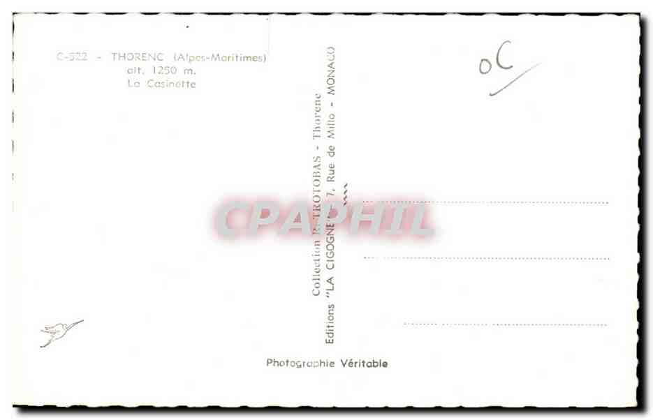 Thorenc - La Casinette - CPA  — Verso