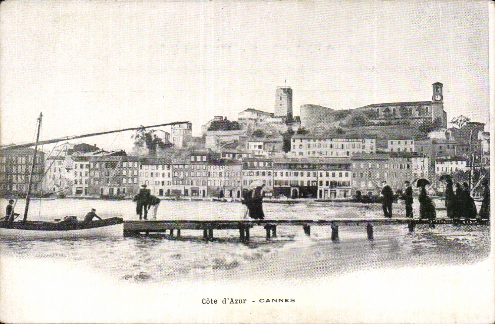 Côte d'Azur - CANNES — vue du port avec quai et bateau — éditeur STAËRCHER ET VARIC