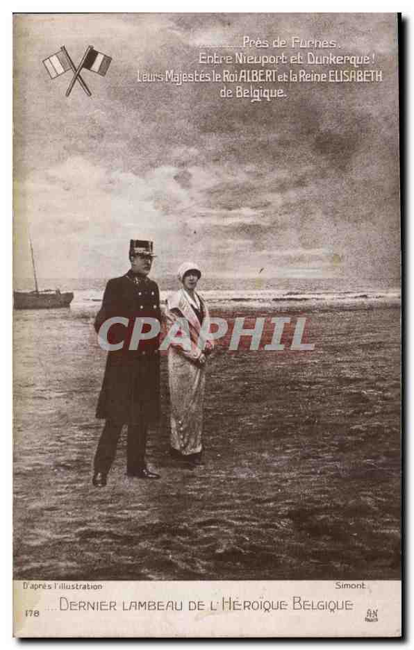 CPA Militaria Dernier lambeau de l heroique Belgique Le roi Albert et la reine Elisabeth