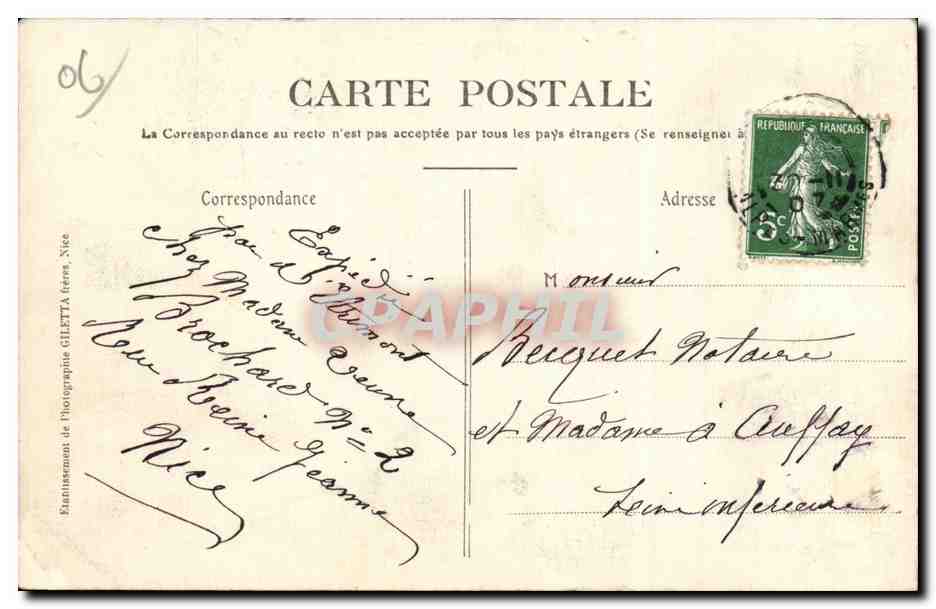 Nice a Menton - Illustration - Carte du Littoral - CPA  — Verso