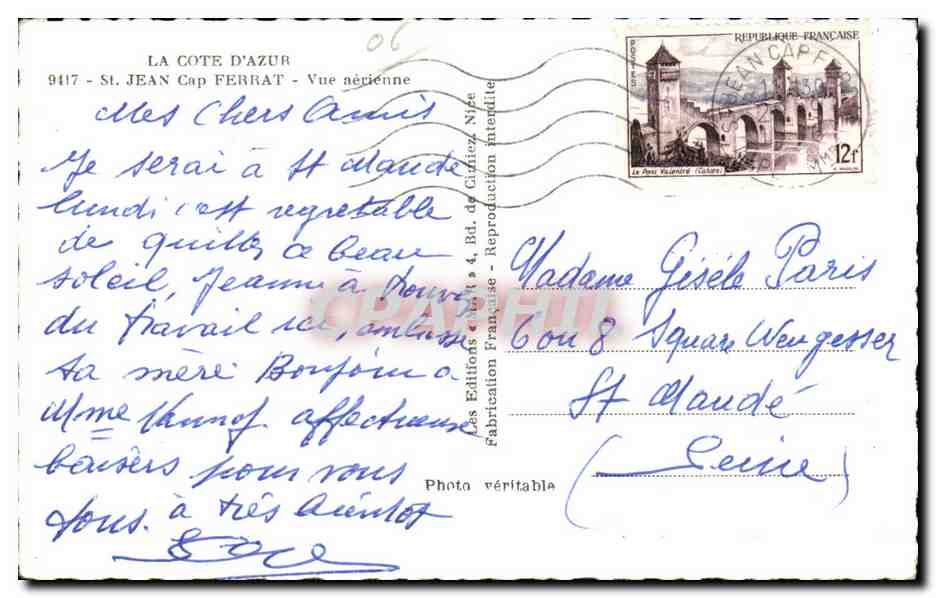 St Jean Cap Ferrat — Vue aérienne — Les Éditions « Nart » — Rückseite