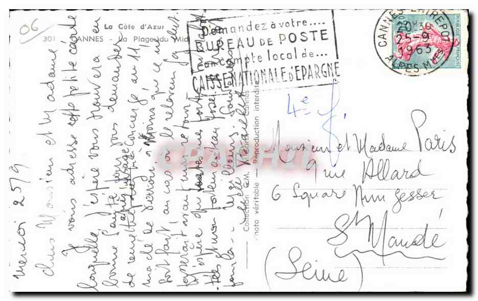 Cannes - La Plage du Midi - CPA  — Rückseite