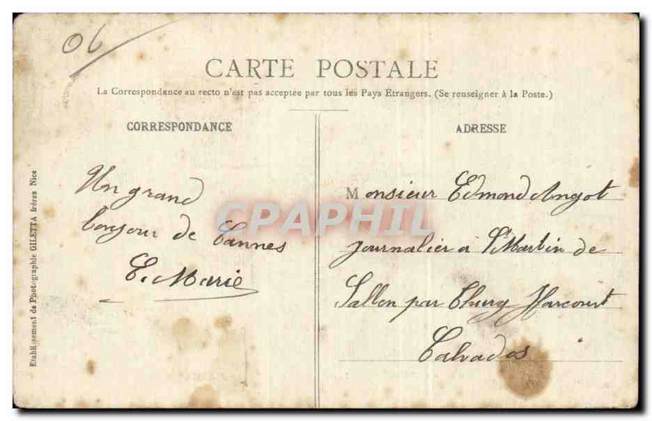 Cannes - Les Allees - Splendid Hotel - CPA — Rückseite