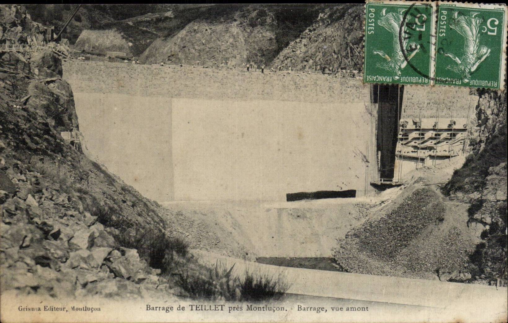 Barrage de Teillet pres Montlucon - Barrage vue amont - CPA 