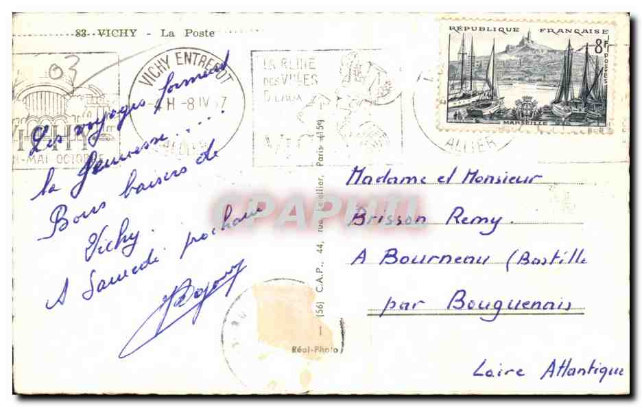 Vichy - La Poste - CPA — Verso