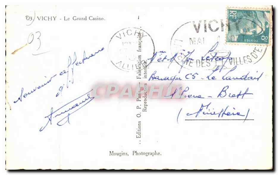 Vichy - Le Casino - CPA — Verso