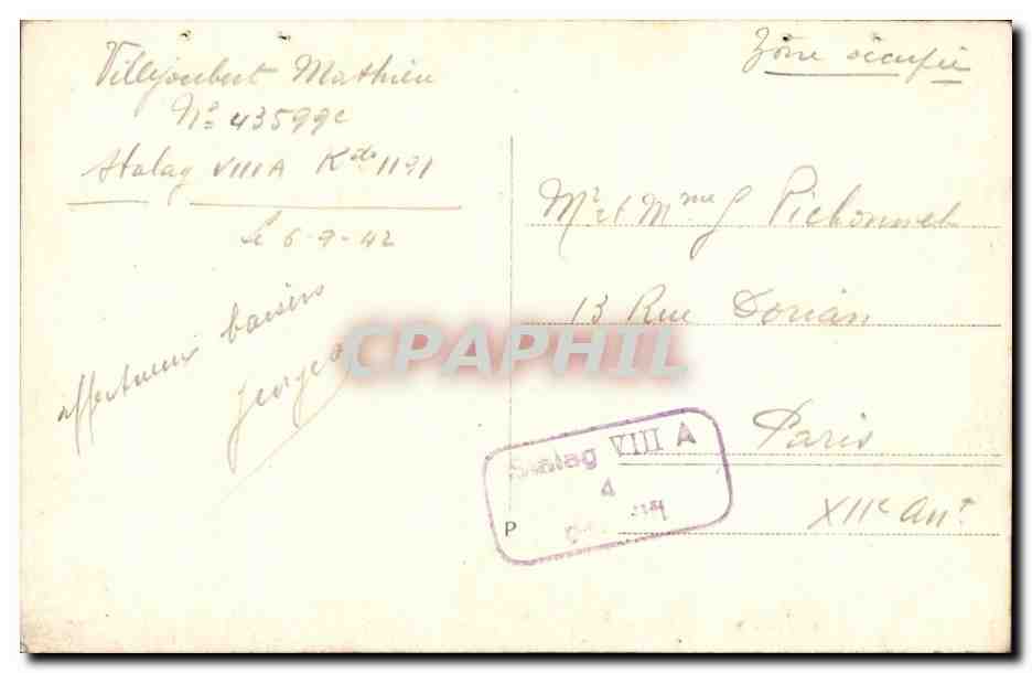 CARTE PHOTO Militaria Villy joubert Stalag VIII A 1942 — Rückseite