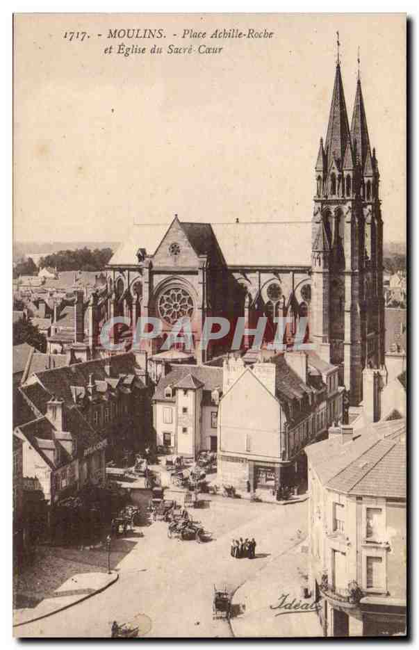 Moulins - Place Achile Roche et L Eglise du Sacre Coeur - CPA 