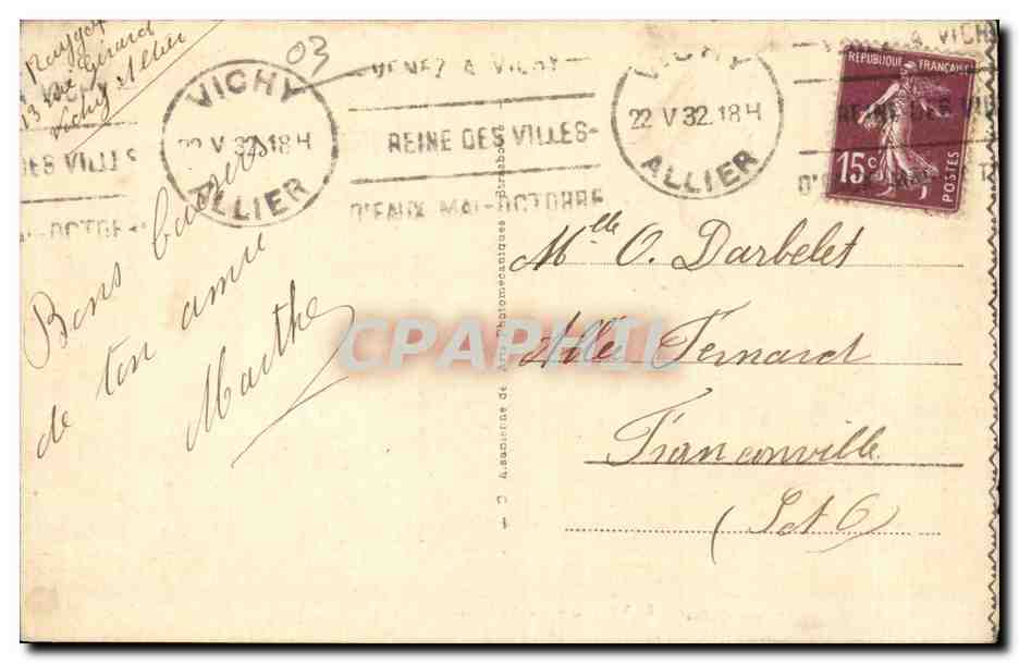 Vichy - La Salle des Fêtes — éditeur Vichy, n°7 — Rückseite