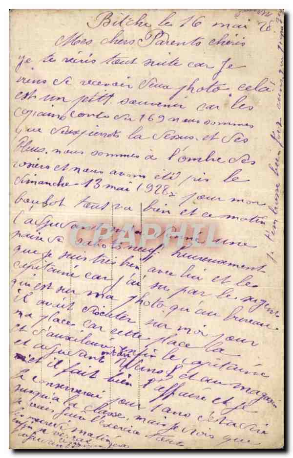 Grupo de soldados — 169 al jus ! — Bitcha, 16 de mayo de 1928 — Reverso