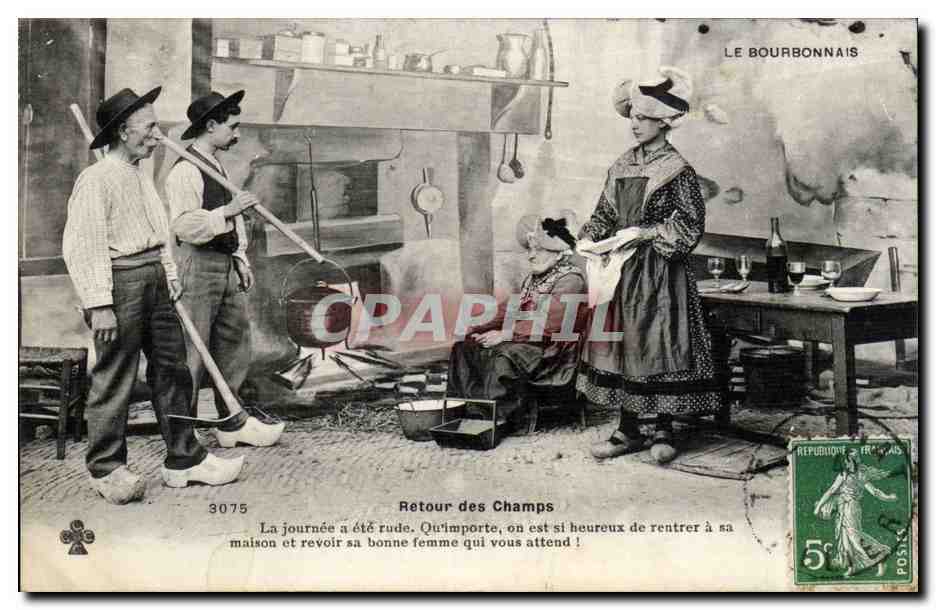 Folklore - Costumes - Le Bourbonnais - Retour des Champs - La Cuisine - CPA 