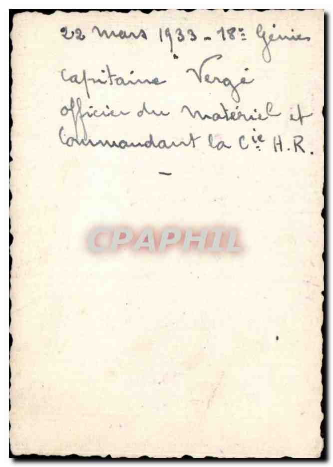 PHOTO Mars 1933 18eme genie Capitaine Verge Officier du materiel et commandandent de la Cie HR — Rückseite