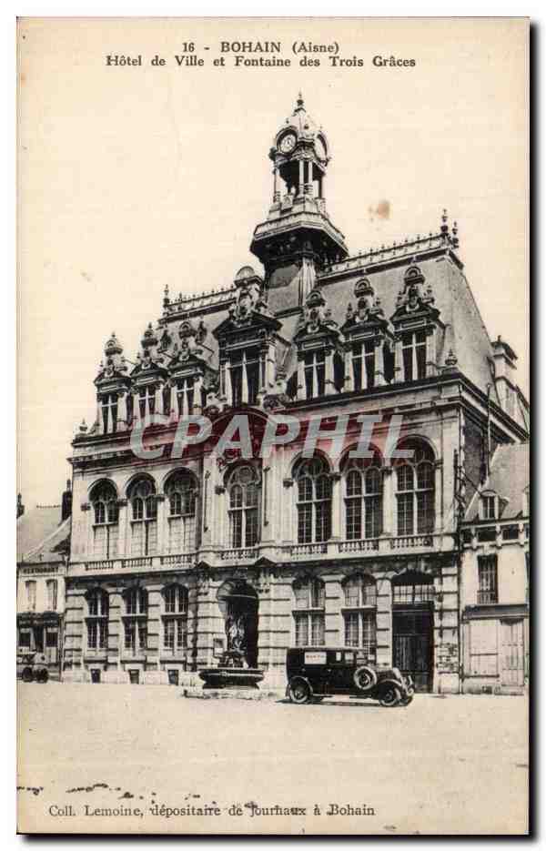 Bohain - Hotel de Ville et Fontaine des Trois Graces - CPA 