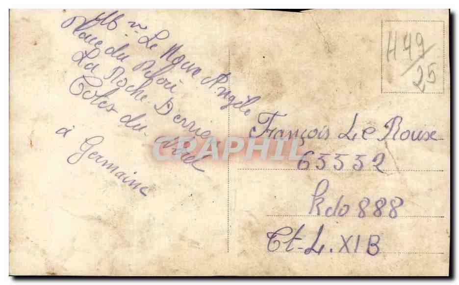 CARTE PHOTO Militaria Soldat La Roche Derrien Cotes du Nord — Verso