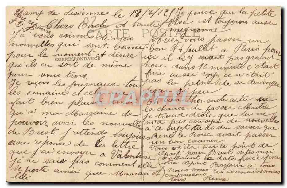 Camp de Sissonne (Aisne) — Vue panoramique prise à vol d’aéroplane (VI) — L. Laclère, édit. à La Fère — Verso
