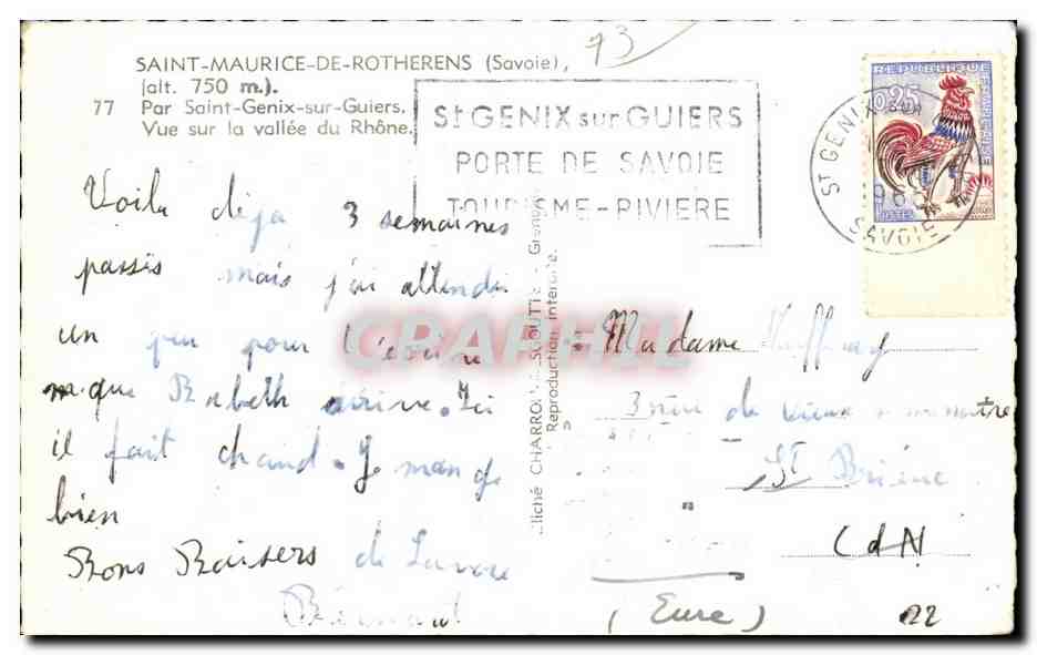 Saint Maurice de Rotherens - Par Saint Genix sur Guiers - CPA — Rückseite