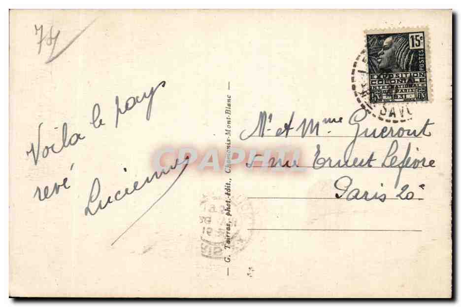 Argentiere - Le Mont Blanc - CPA  — Rückseite