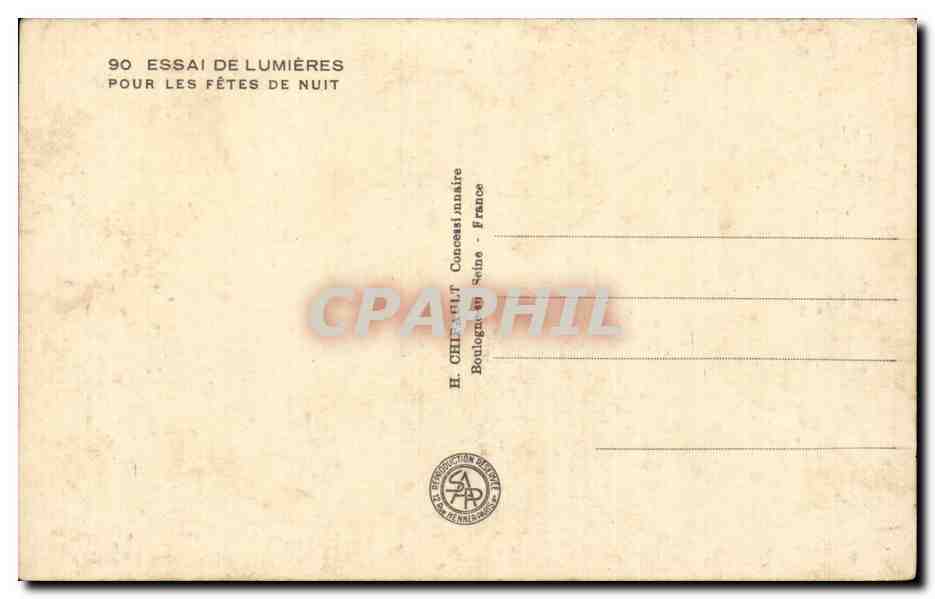 Paris - Exposition Universelle de 1937 - Essai de Lumieres - La Nuit - CPA — Verso