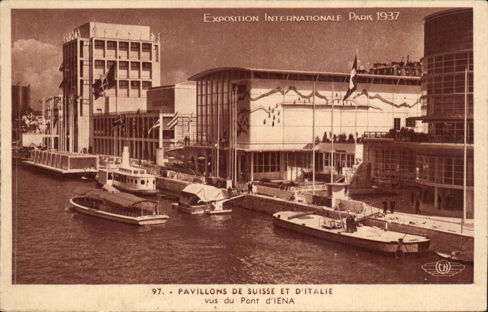 Paris - Exposition Universelle de 1937 - Pavillons de Suisse et d Italie - CPA