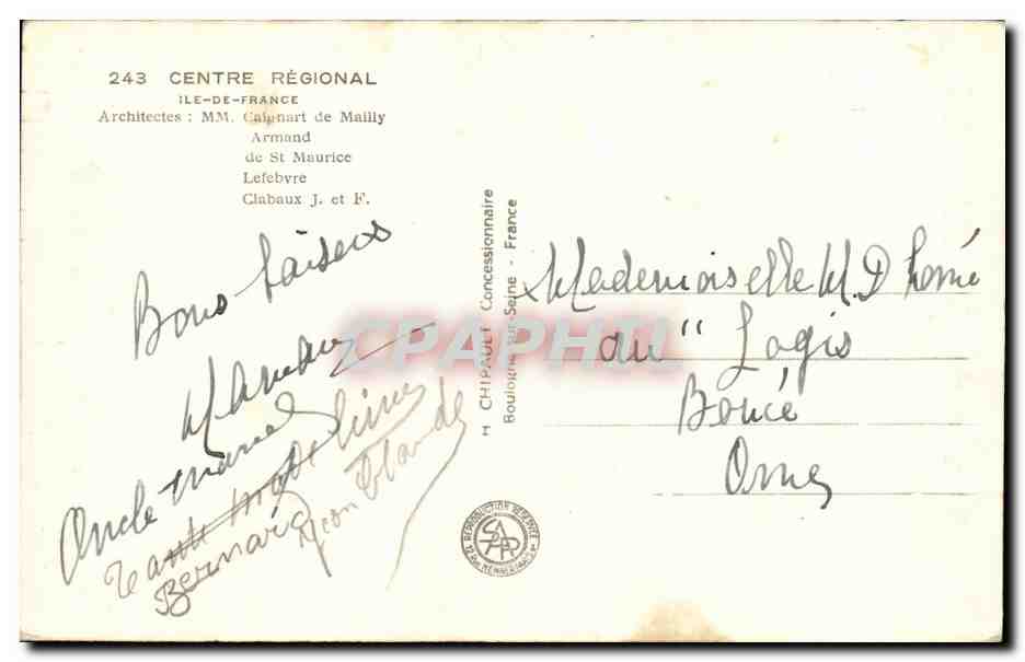 Paris - Exposition Universelle de 1937 - Centre Regional - Ile de France - CPA — Verso