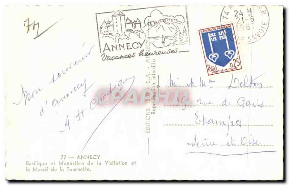 CPA Annecy Basilique et monastere de la Visitation et le massif de la Tournette — Rückseite