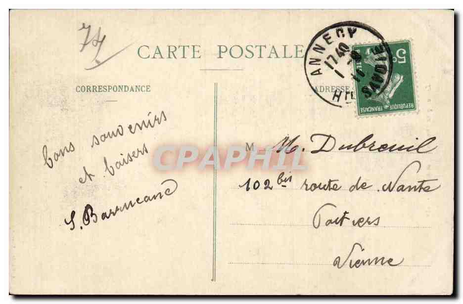 Lac d'Annecy — Barque à voile et cygnes — A. Gardel, Annecy — Rückseite