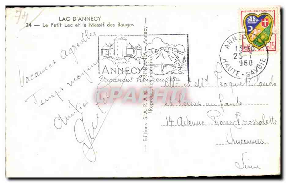 Lac d'Annecy — Le Petit Lac et le Massif des Bauges — Éditions S.A.P.A. Annecy — Rückseite