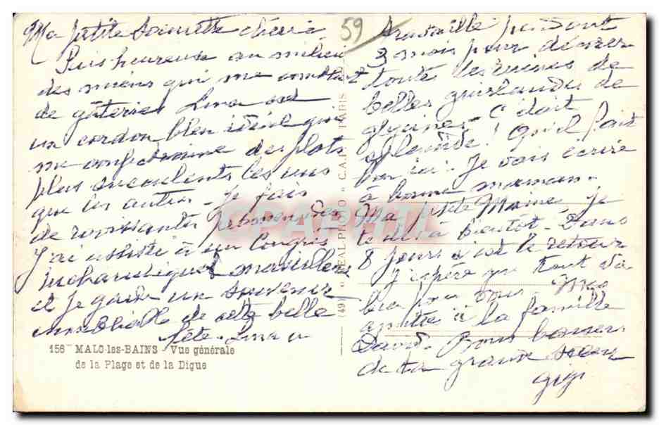Malo-les-Bains — Vue générale de la Plage et de la Digue — éditeur C.A. Paris, n° 59 — Rückseite