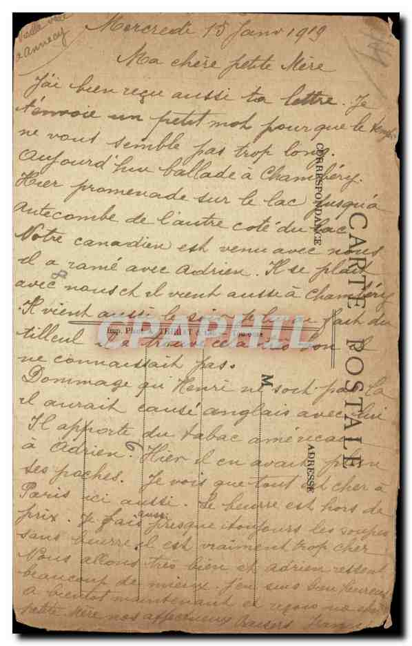 Cartolina d'epoca Annecy Il canale del Thiou — Verso